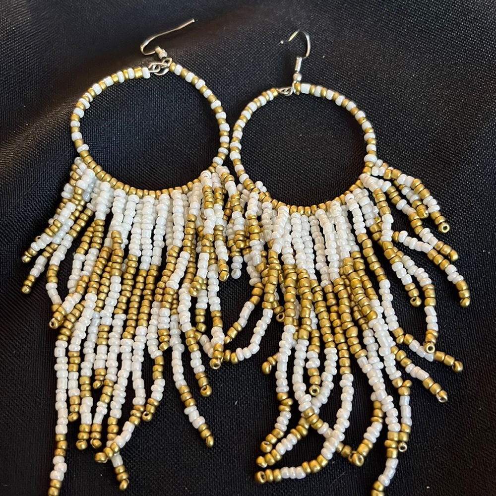Beaded Hoop Fringe drop earrings